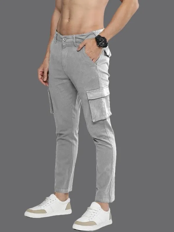 Light_Grey_Cotton_Blend_Solid_Mens_Cargo