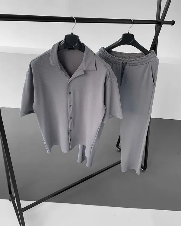 Light_Grey_Cotton_Spread_Collar_Half_Sleeve_Polo_T-Shirt_And_Pant_Combo