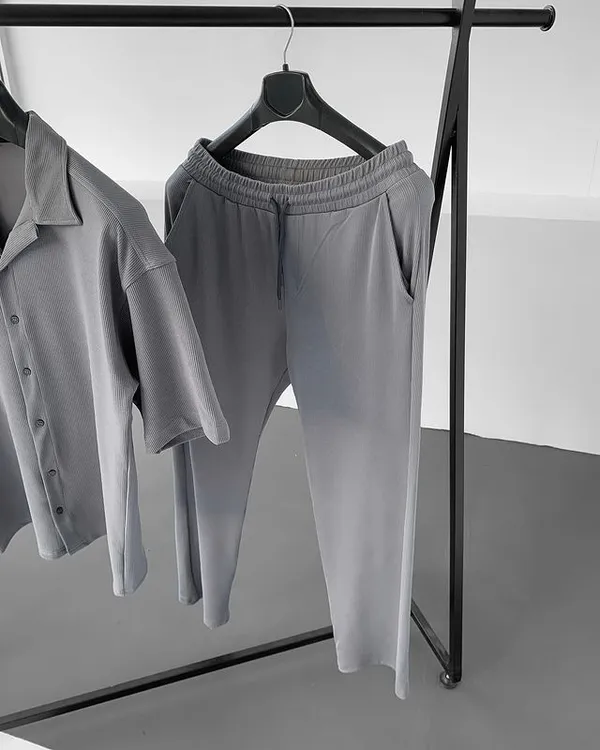 Light_Grey_Cotton_Spread_Collar_Half_Sleeve_Polo_T-Shirt_And_Pant_Combo