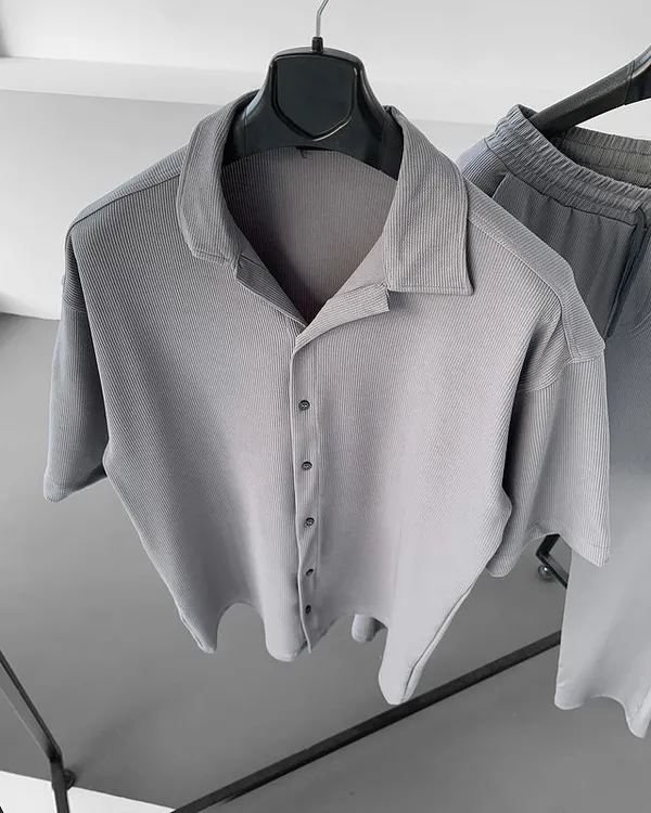 Light_Grey_Cotton_Spread_Collar_Half_Sleeve_Polo_T-Shirt_And_Pant_Combo