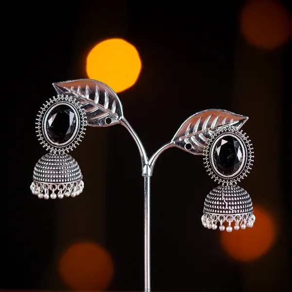 Oxidised_Single_Stone_Jhumka_Earrings