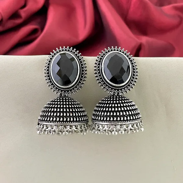 Oxidised_Single_Stone_Jhumka_Earrings