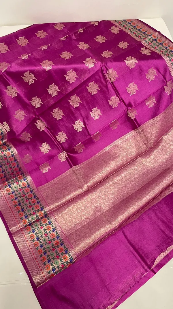 Humairah_Pure_Handloom_Magenta_Dupion_Silk_Golden_Swastik_Zari_Booti_Skirt_Floral_Mina_Border_with_Floral_Jaal_Pallu_and_Magenta_Blouse
