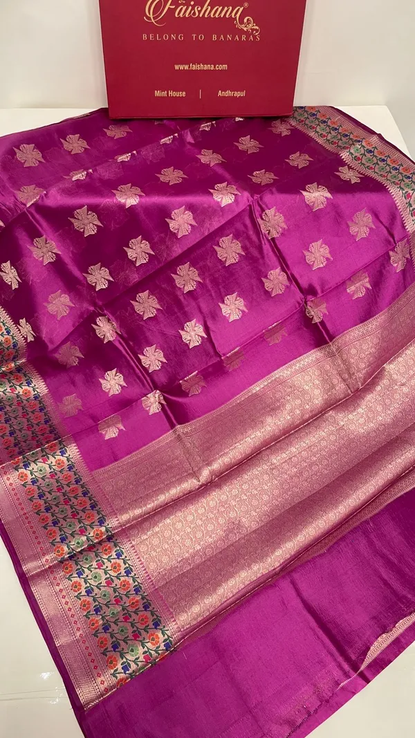 Humairah_Pure_Handloom_Magenta_Dupion_Silk_Golden_Swastik_Zari_Booti_Skirt_Floral_Mina_Border_with_Floral_Jaal_Pallu_and_Magenta_Blouse
