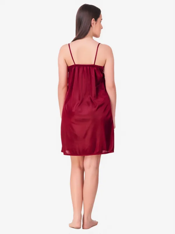Maroon_Satin_Solid_Nighty_Robe_Nightwear_SetPack_of_8_For_Women