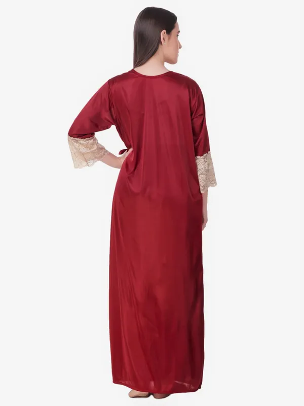 Maroon_Satin_Solid_Nighty_Robe_Nightwear_SetPack_of_8_For_Women