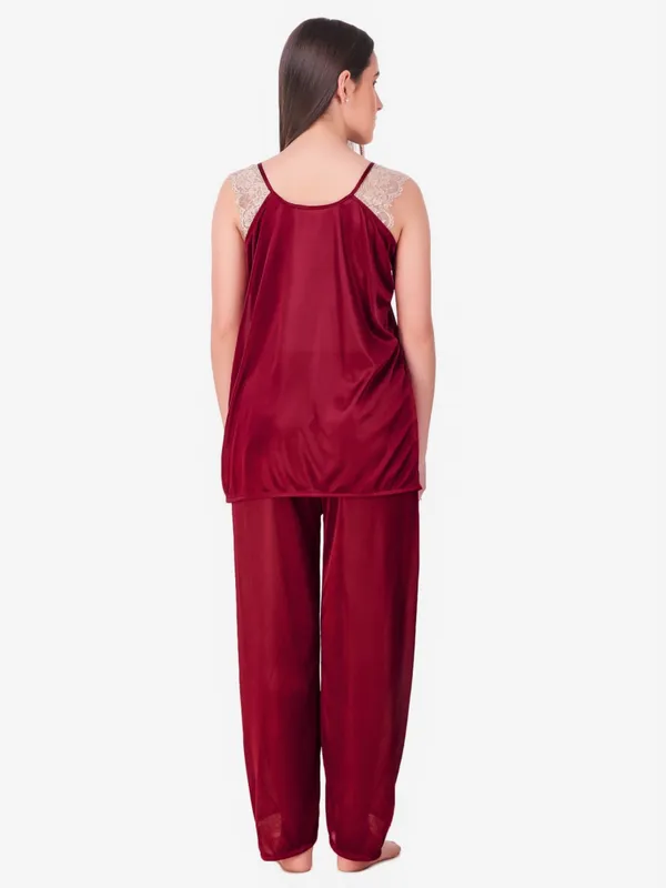 Maroon_Satin_Solid_Nighty_Robe_Nightwear_SetPack_of_8_For_Women