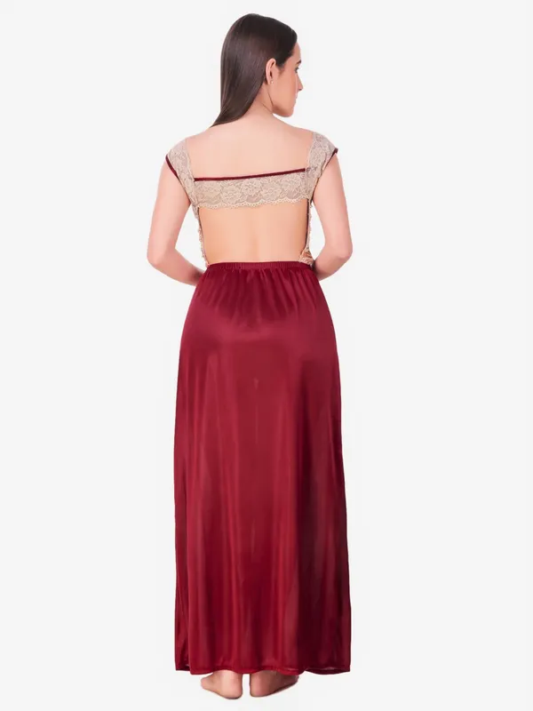 Maroon_Satin_Solid_Nighty_Robe_Nightwear_SetPack_of_8_For_Women