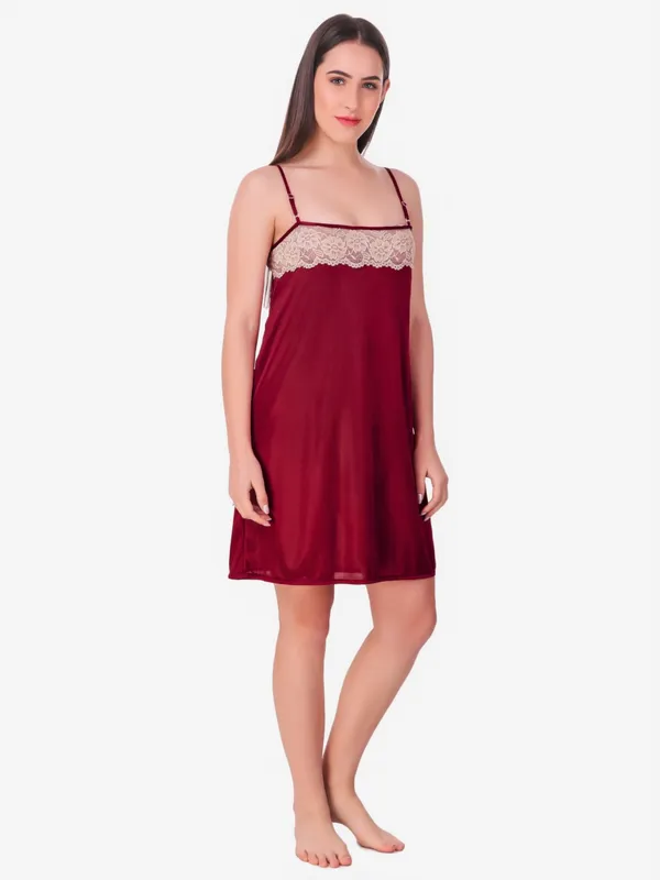 Maroon_Satin_Solid_Nighty_Robe_Nightwear_SetPack_of_8_For_Women