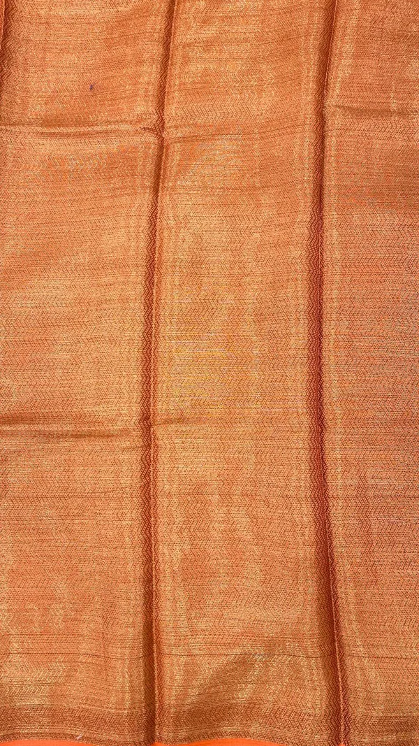 Humairah_Pure_Handloom_Yellow_Contrast_Orange_Dupion_Silk_Copper_Zari_Floral_Booti_Banarasi_Mina_Zari_Border_with_Floral_Banarasi_Pallu_and_Orange_Blouse