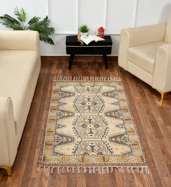 Multicolor_Blue_Dahlia_Design_Polyester_Elastic_Stretchable_Printed_Sofa_Cover_And_Multicolor_Chindi_Handmade_Printed_Modern_Rugs_Carpet_For_Living_Room_or_Drawing_Room_And_Enhanced_Decor_For_Bedroom_Combo_Pack_Of_2