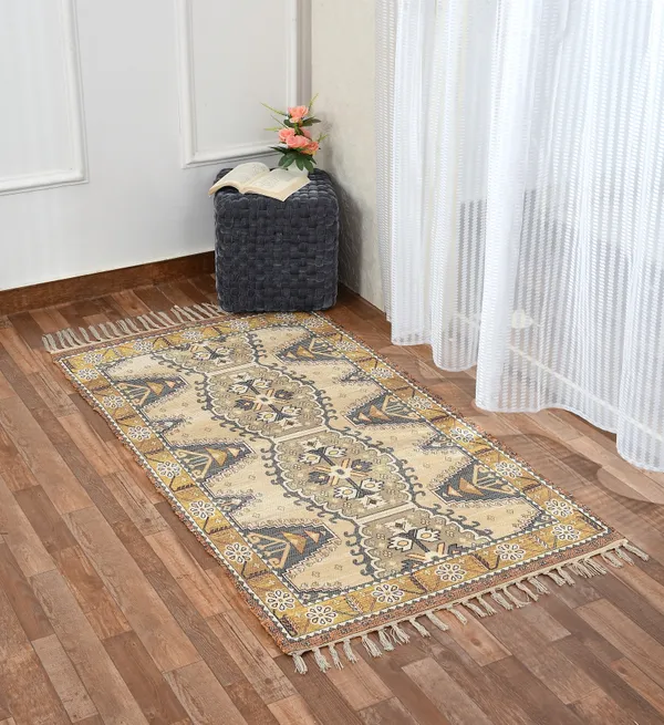Multicolor_Blue_Dahlia_Design_Polyester_Elastic_Stretchable_Printed_Sofa_Cover_And_Multicolor_Chindi_Handmade_Printed_Modern_Rugs_Carpet_For_Living_Room_or_Drawing_Room_And_Enhanced_Decor_For_Bedroom_Combo_Pack_Of_2