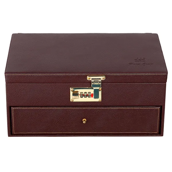 Watch_Box_Organizer_Holder_Jewelry_Accessories_Display_Storage_Case_Watch_Organiser_Collection_Box_10_Slots_And_Drawer_With_3_Digit_Combination_Lock_In_PU_Leather_For_Men_Women_Brown_Color