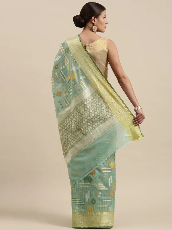 Sea_Green_Mulberry_Silk/Silk_Blend_Banarasi_Sarees_For_Women