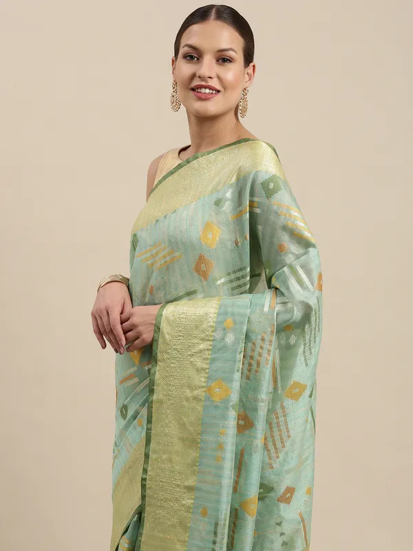 Sea_Green_Mulberry_Silk/Silk_Blend_Banarasi_Sarees_For_Women