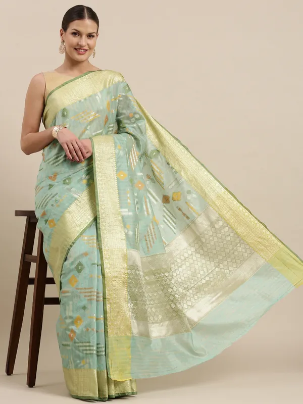 Sea_Green_Mulberry_Silk/Silk_Blend_Banarasi_Sarees_For_Women