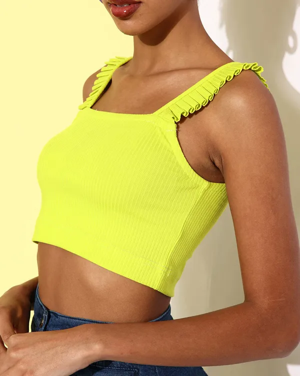 Green_Cotton_Blend_Casual_Solid_Square_Neck_Slim_Fit_Top_For_Women