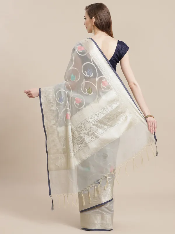 Grey_Masrise_Cotton/Cotton_Banarasi_Sarees_For_Women