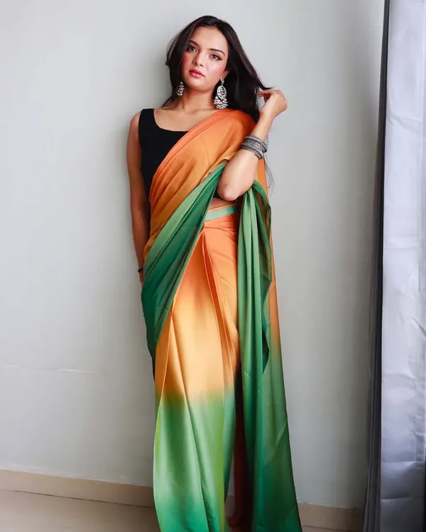 Orange_And_Green_Color_1-Minute_Ready_To_Wear_Naylon_Saree_With_Blouse_Piece