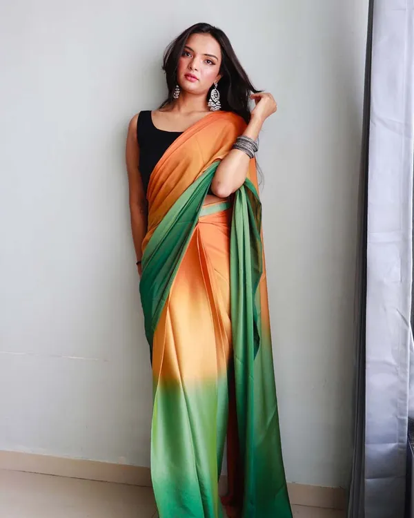 Orange_And_Green_Color_1-Minute_Ready_To_Wear_Naylon_Saree_With_Blouse_Piece