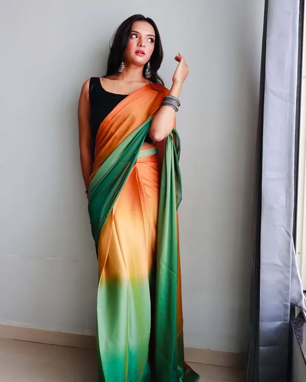 Orange_And_Green_Color_1-Minute_Ready_To_Wear_Naylon_Saree_With_Blouse_Piece