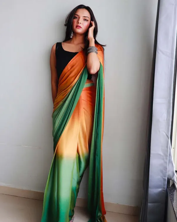 Orange_And_Green_Color_1-Minute_Ready_To_Wear_Naylon_Saree_With_Blouse_Piece