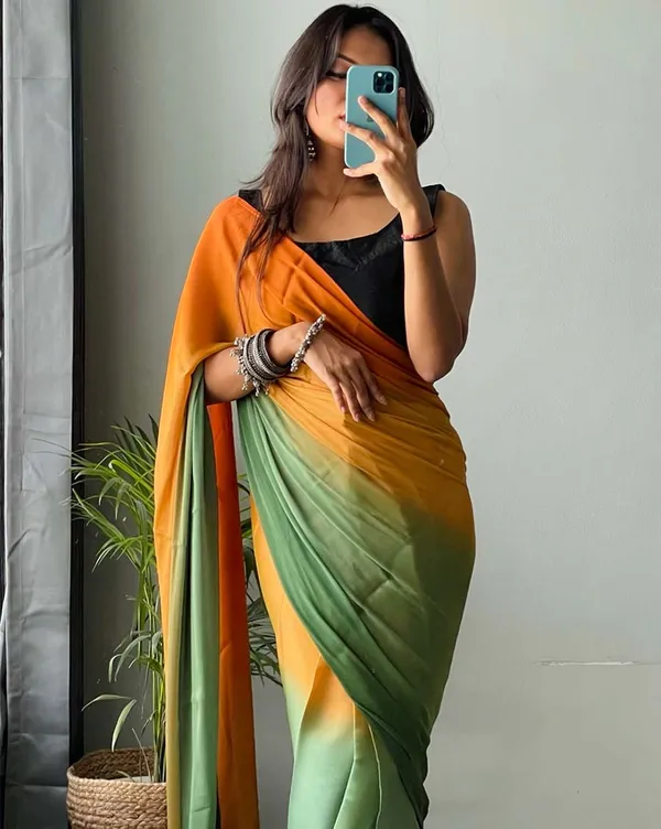 Orange_And_Green_Color_1-Minute_Ready_To_Wear_Naylon_Saree_With_Blouse_Piece