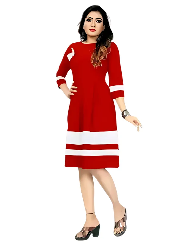 Red_Classic_Crepe_Colour-Block_Wrap_Dress_With_ButterFly
