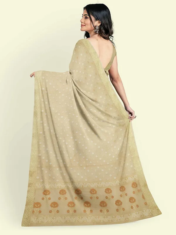 Beige_Cotton_Blend_Banarasi_Sarees_For_Women