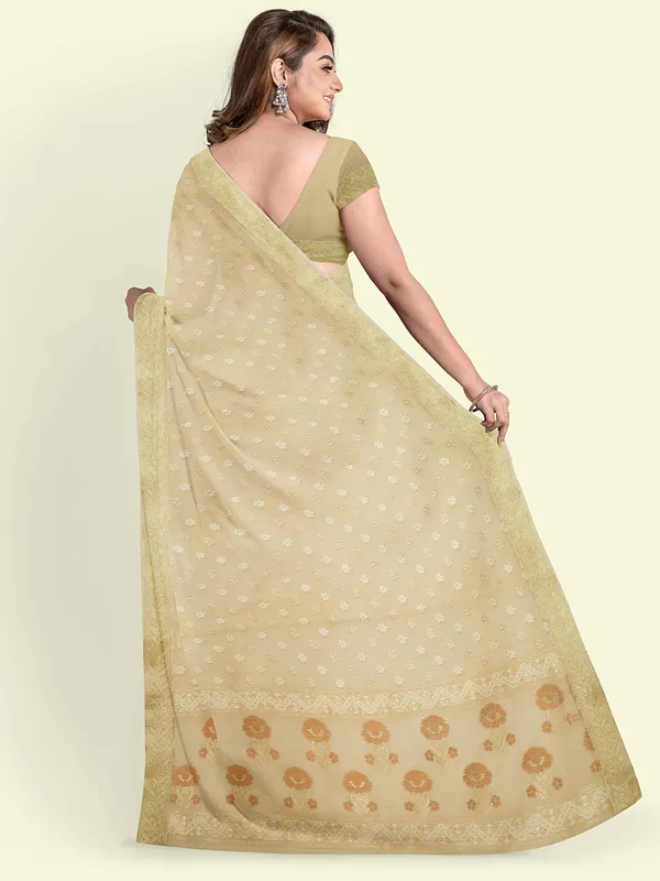 Beige_Cotton_Blend_Banarasi_Sarees_For_Women