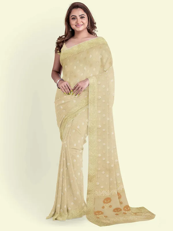 Beige_Cotton_Blend_Banarasi_Sarees_For_Women