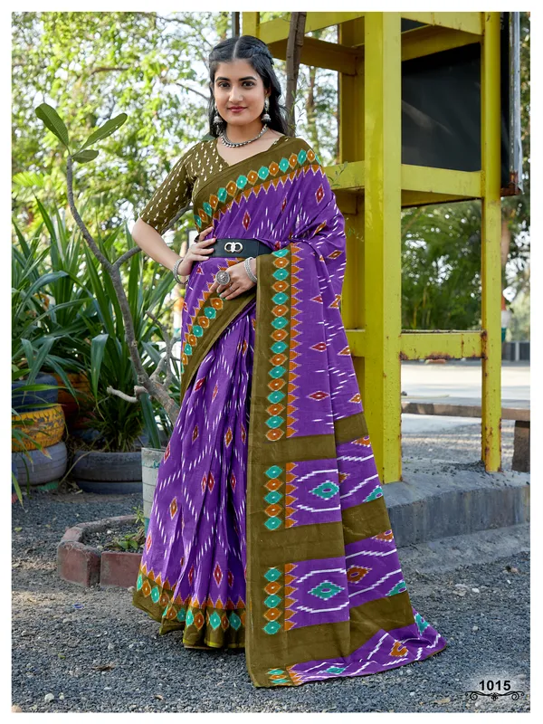 Ikkat_Hand_Block_Print_Print_Pure_Soft_Cotton_saree_With_Blouse_Piece