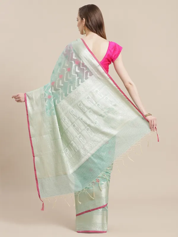 Sea_Green_Masrise_Cotton/Cotton_Banarasi_Sarees_For_Women