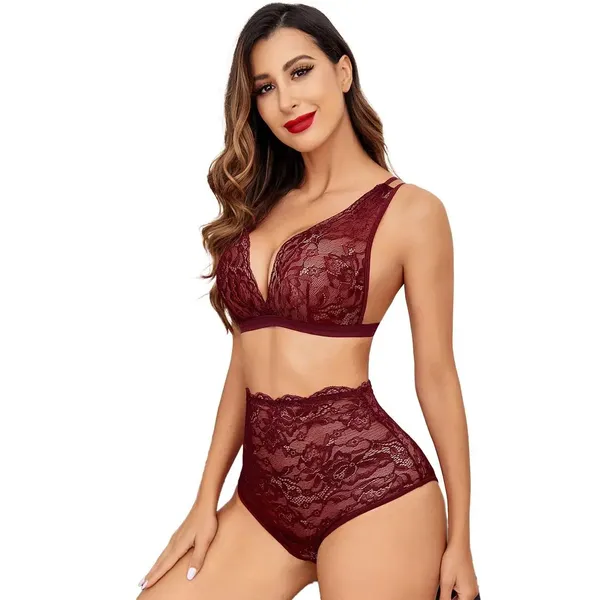 Maroon_High_Waist_Lingerie_Set_For_Women