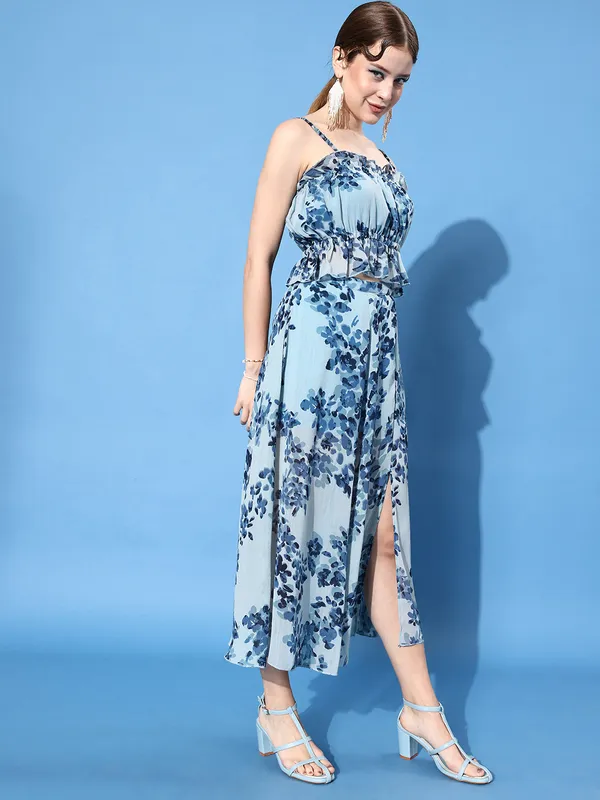 Blue_Floral_Top_with_Skirt_Co-ords_Set_For_Women.