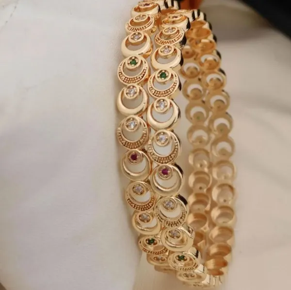 New_Designer_Micro_Gold_Plated_And_Diamond_Fancy_2_Pcs_Moon_Bangle_For_Women