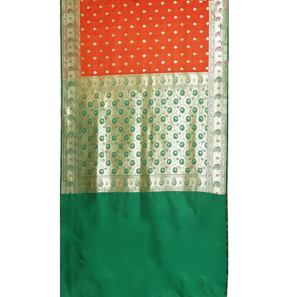 Orange_Satin_Silk_Banarasi_Sarees_For_Women