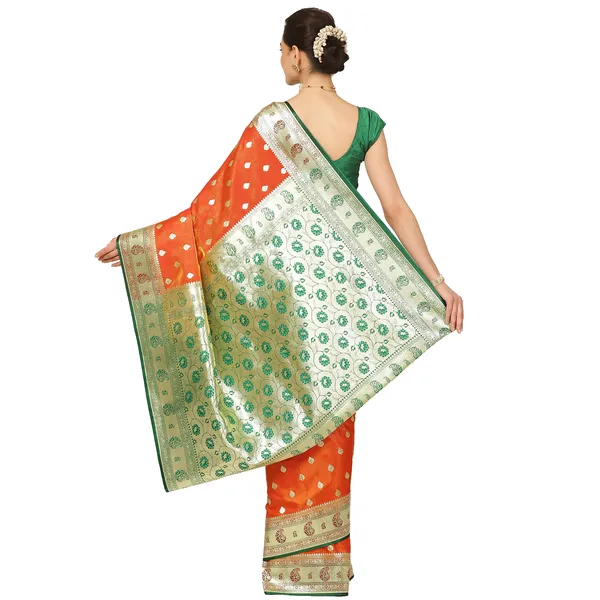 Orange_Satin_Silk_Banarasi_Sarees_For_Women