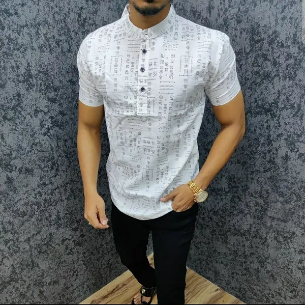 White_&_Gray_Relaxed_Fit_Kurta_Shirt_–_Printed_Cotton_Blend