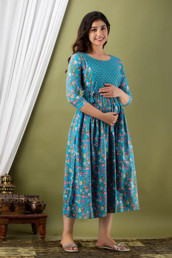 Sanganeri_Multi_Blue_Maternity_And_Feeding_Kurti