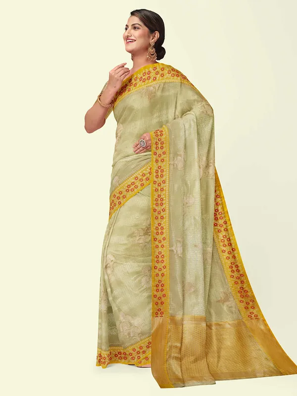 Beige_Cotton_Blend_Banarasi_Sarees_For_Women