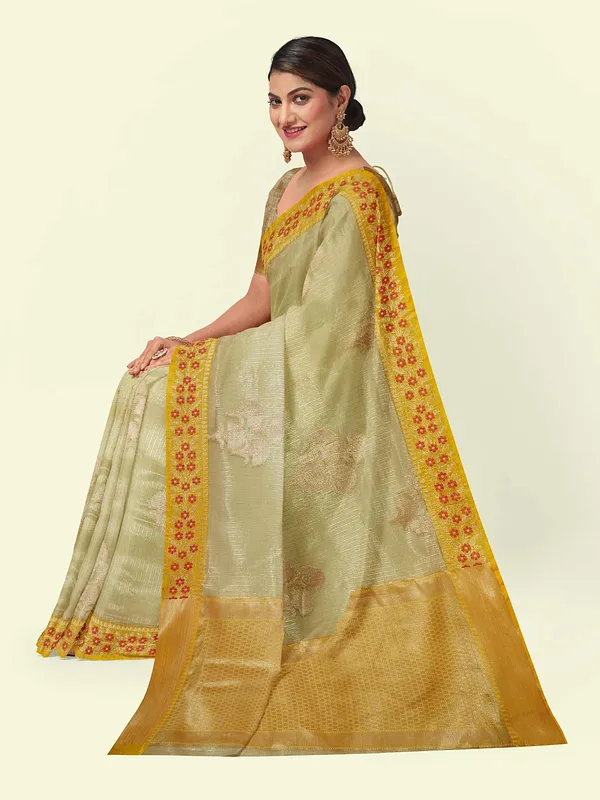 Beige_Cotton_Blend_Banarasi_Sarees_For_Women
