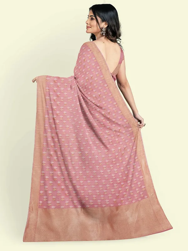 Peach_Cotton_Blend_Banarasi_Sarees_For_Women