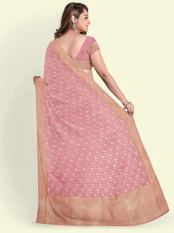 Peach_Cotton_Blend_Banarasi_Sarees_For_Women