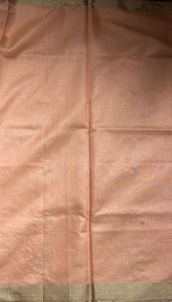 Humairah_Presents_Peach_Supernet_Banarasi_Tissue_Embroidery_Zari_Floral_Booti_Golden_Zari_Border_with_Peach_Blouse_Banarasi_Saree