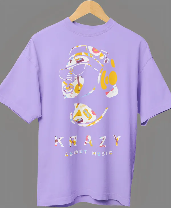 TOFFTEES_Premium_Lavender_Oversized_Krazy_About_Music_Half_Sleeves_T-shirt_For__Men_|_French_Terry_Fabric__(220_GSM)