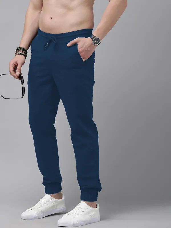 Dark_Blue_Cotton_Blend_Premium_Solid_Joggers_For_Men