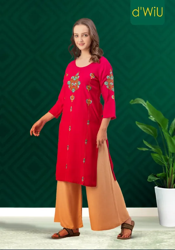 Magenta_Rayon_Slub_Women_Kurta,_Allover_Floral_Emroidery_&_Mirror_Work
