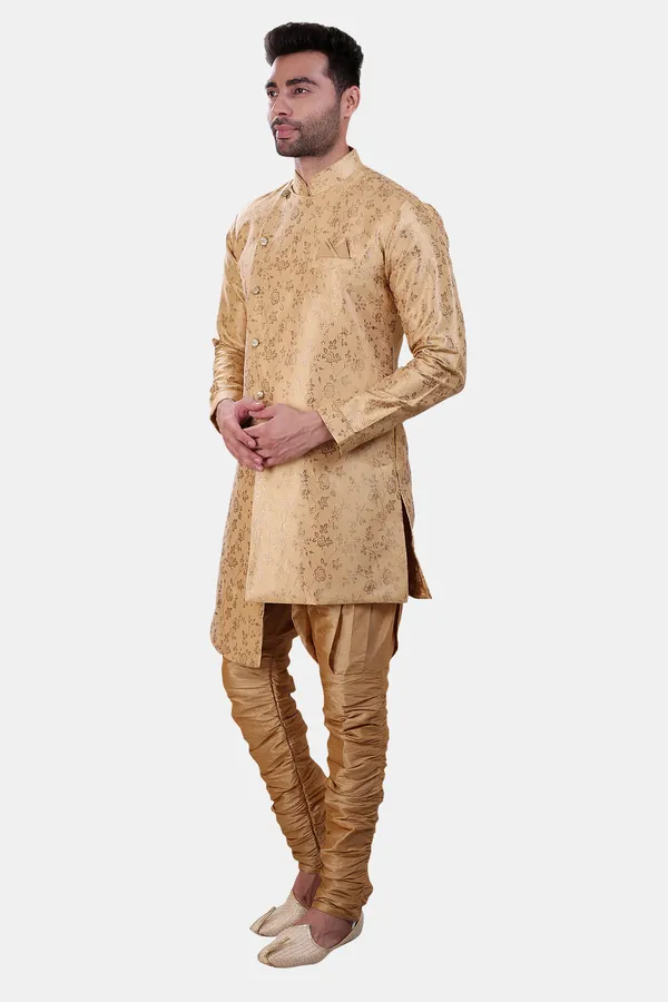 Floral_Print_Gold_Jacquard_Sherwani_With_Heram_Pant