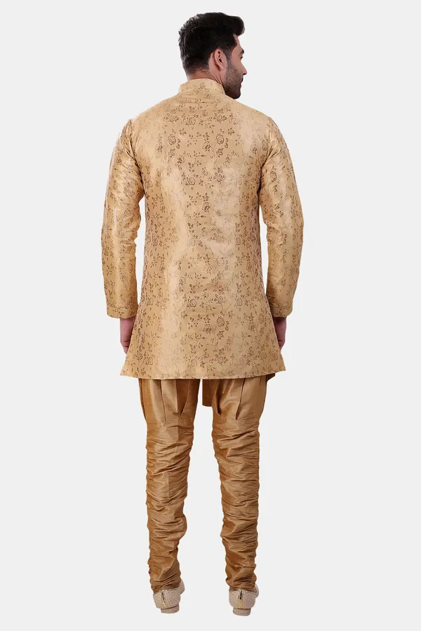 Floral_Print_Gold_Jacquard_Sherwani_With_Heram_Pant